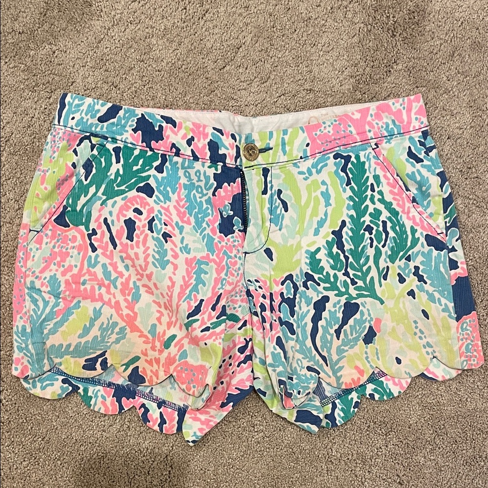 Lilly Pulitzer Pink Aqua Lime Navy Scallop-Hem Shorts